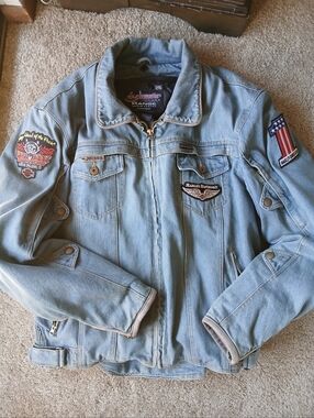 Tourmaster Harley Davidson Denim Jacket Armored with Harley Davidson Patchs